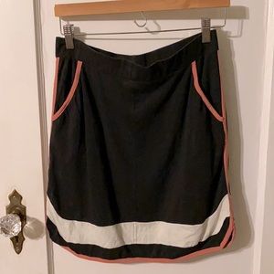 Synergy Organic Clothing Black Skirt with White Stripe, Pink piping and POCKETS